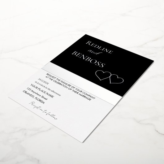 Elegant Black and white Wedding Invitation Silver 箔招待状 (回転した状態)
