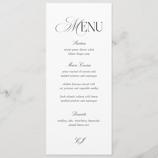 Elegant Black and White Wedding Menu Card 招待状 (正面)