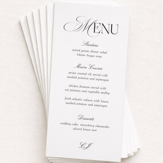 Elegant Black and White Wedding Menu Card 招待状