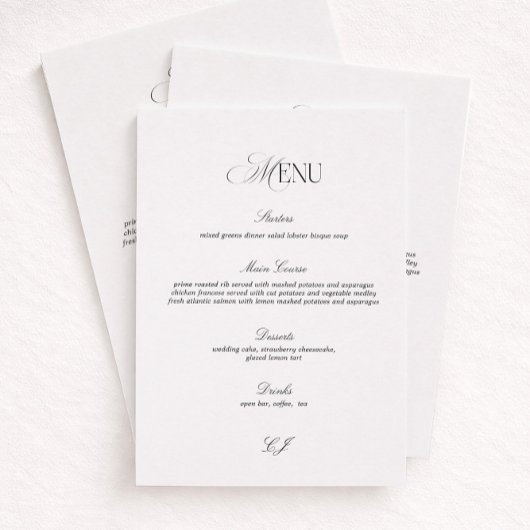 Elegant Black and White Wedding Menu Card 招待状