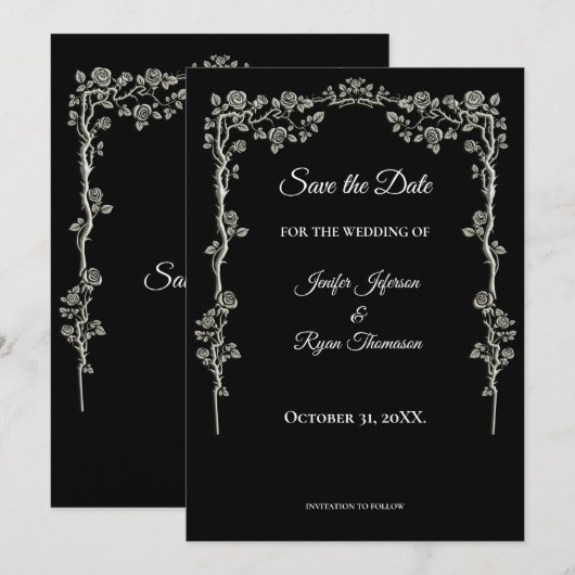 Elegant black and white wedding save the date 案内状 (正面/裏面)