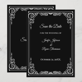 Elegant black and white wedding save the date 案内状