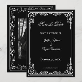 Elegant black and white wedding save the date 案内状