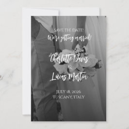 Elegant Black And White Wedding Save the Date Card 招待状