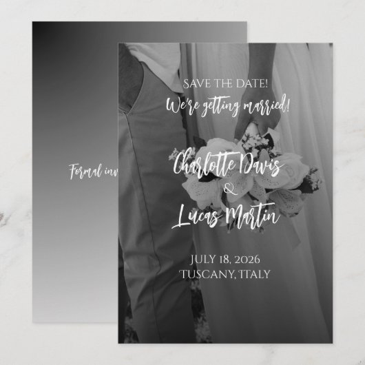 Elegant Black And White Wedding Save the Date Card 招待状 (正面/裏面)