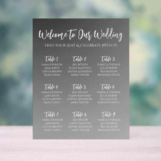 Elegant Black And White Wedding Seating Chart アクリルサイン (ニュートラル)