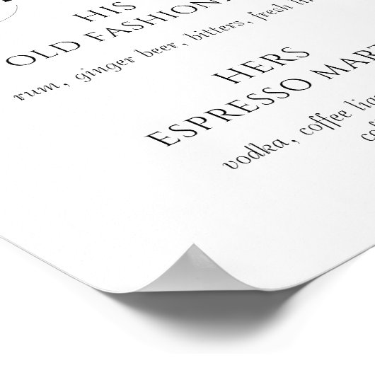 Elegant Black and White Wedding Signature Drinks ポスター (角)