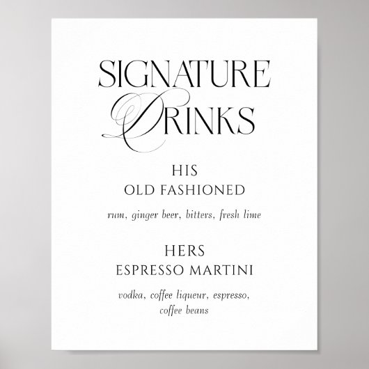Elegant Black and White Wedding Signature Drinks ポスター (正面)