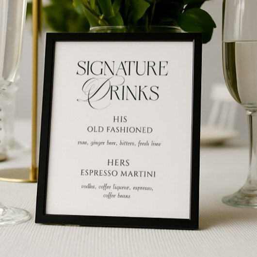 Elegant Black and White Wedding Signature Drinks ポスター