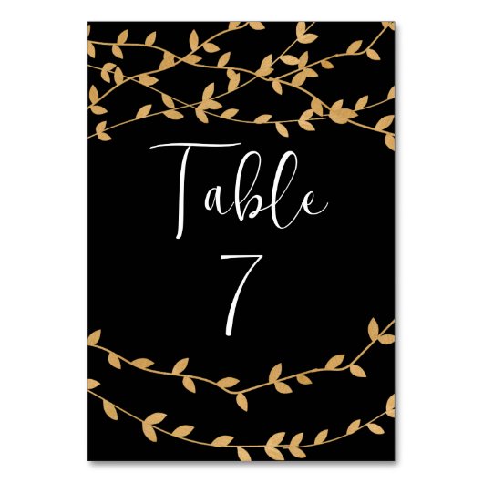 Elegant Black and White with Gold Leaves Wedding テーブルナンバー (正面)