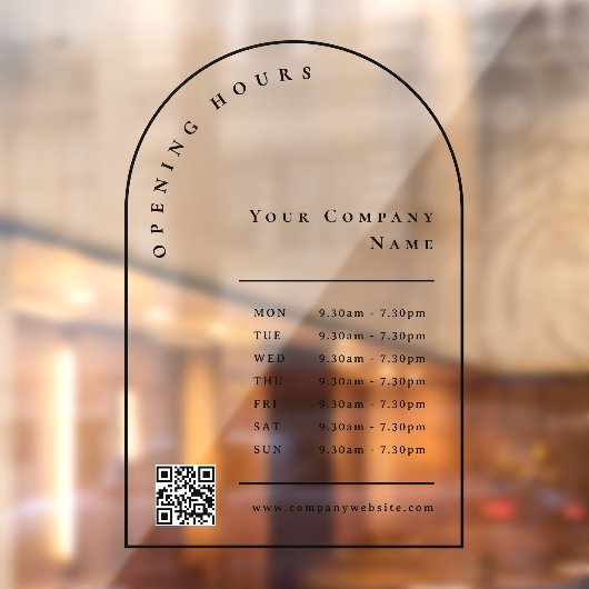Elegant Black Arch Business Opening Hours QR Code ウィンドウサイン (シート2)