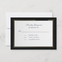 Elegant Black Background Gold Frame RSVP