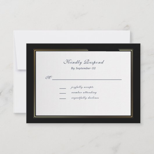 Elegant Black Background Gold Frame RSVP (正面)