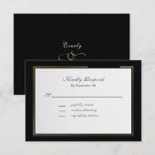 Elegant Black Background Gold Frame RSVP (正面/裏面)