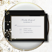 Elegant Black Background Gold Frame RSVP