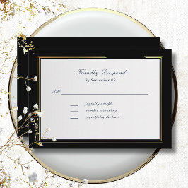 Elegant Black Background Gold Frame RSVP