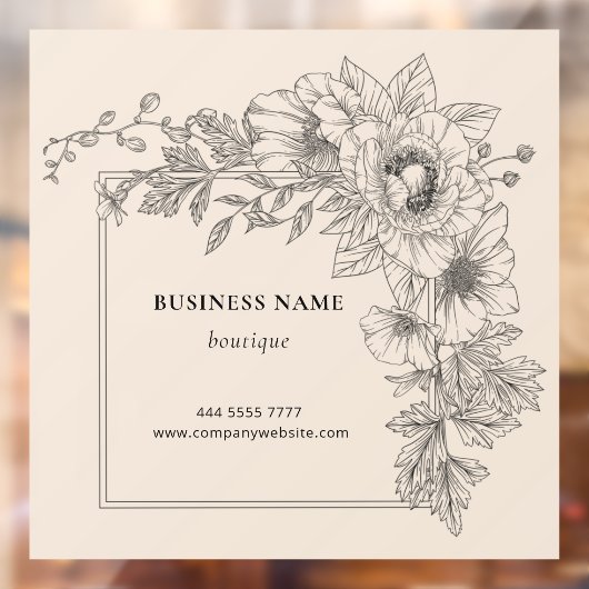 Elegant Black Beige Floral Frame Nail Hair Salon  ウィンドウサイン (シート2)