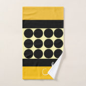 Elegant black  beige &  yellow dots monogram name バスタオルセット (ハンドタオル)