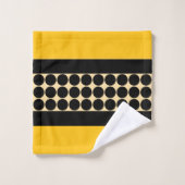 Elegant black  beige &  yellow dots monogram name バスタオルセット (ウォッシュタオル)