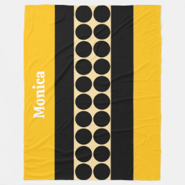 Elegant black  beige &  yellow dots monogram name フリースブランケット