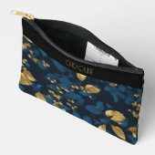  Elegant Black Blue Leaves Stylish Trendy Cute アクセサリーポーチ (見開き)