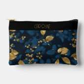  Elegant Black Blue Leaves Stylish Trendy Cute アクセサリーポーチ (正面)