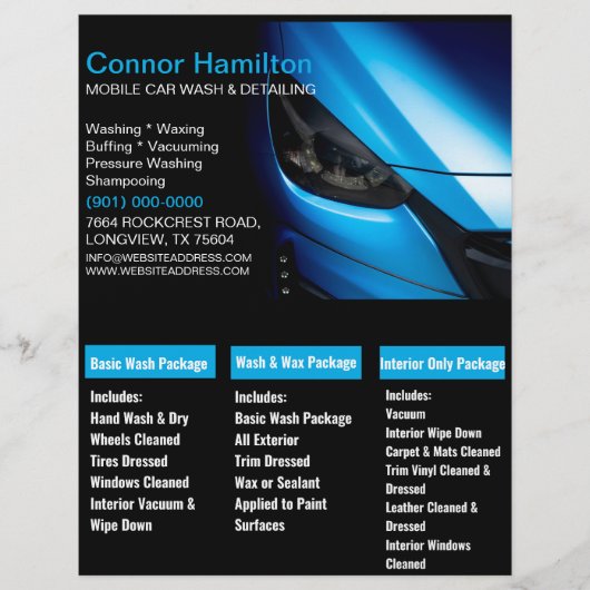 Elegant Black Blue Mobile Auto Car Wash Detailing  チラシ (正面)