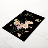 Elegant Black Blush Floral 80th Birthday Rose Gold 箔招待状 (回転した状態)