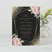Elegant Black Blush Pink Peony Geo Gold Wedding 招待状 (スタンド正面)