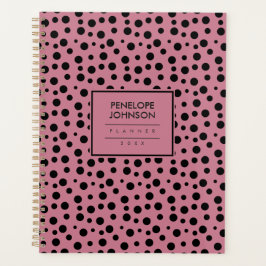 Elegant Black Blush Pink Polka Dot Pattern プランナー手帳