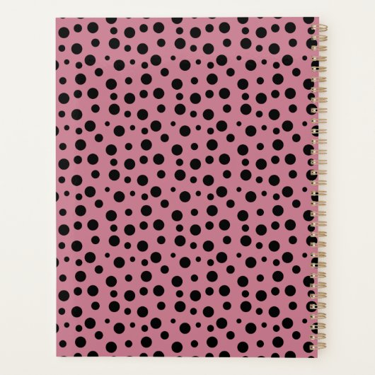 Elegant Black Blush Pink Polka Dot Pattern プランナー手帳 (裏面)