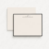 Elegant Black Border Monogram Note Card 招待状