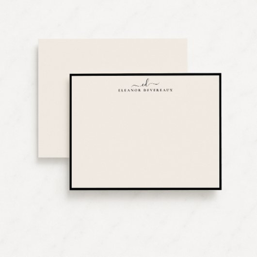Elegant Black Border Monogram Note Card 招待状