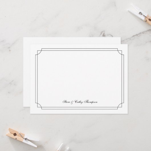 Elegant  Black Border on White Custom Notecard カード (正面/裏面インサイチュ)