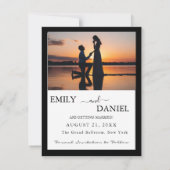 Elegant Black Border Photo Modern White Script セーブザデート (裏面)