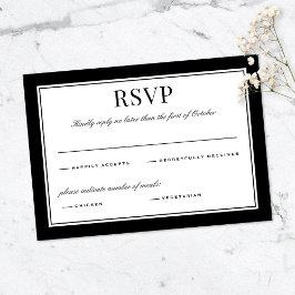 Elegant Black Border Vintage Typography Wedding 出欠カード