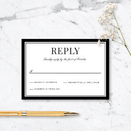 Elegant Black Border Vintage Typography Wedding 出欠カード