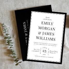 Elegant Black Border Vintage Typography Wedding 招待状