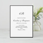 Elegant Black Border White Script Monogram Wedding 招待状 (スタンド正面)