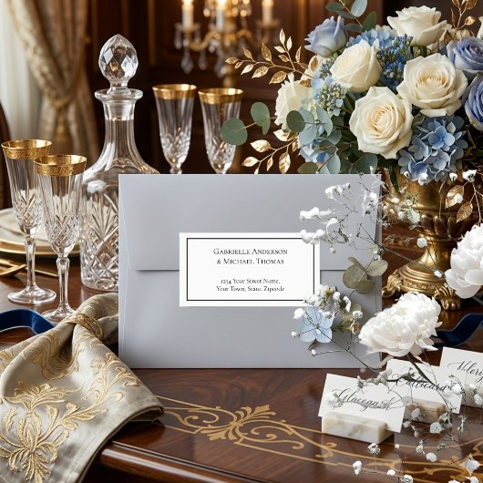 Elegant Black Border White Text Address Labels ラベル