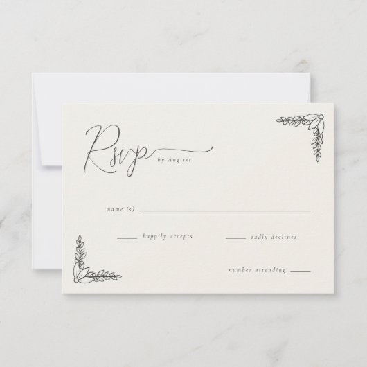 Elegant Black Botanical RSVP (正面)