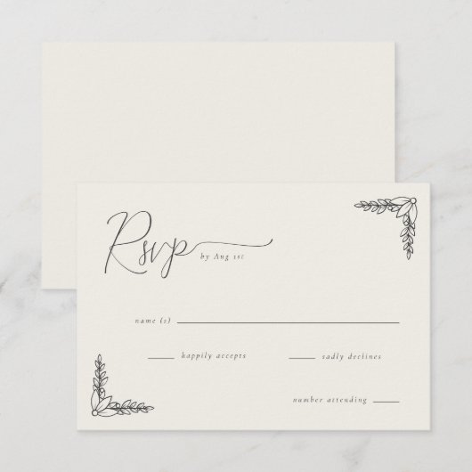 Elegant Black Botanical RSVP (正面/裏面)