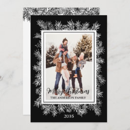 Elegant Black Botanical Vintage Frame Christmas シーズンカード