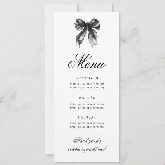 Elegant Black Bow 16th Birthday Party Program Menu 招待状 (裏面)