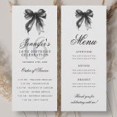 Elegant Black Bow 16th Birthday Party Program Menu 招待状