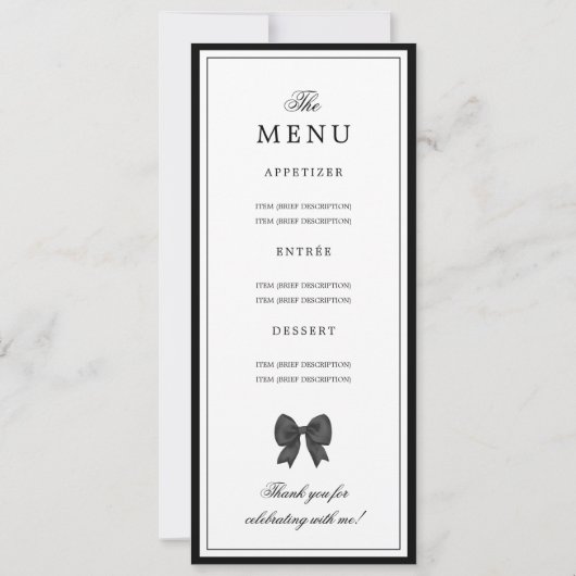 Elegant Black Bow 16th Birthday Program Menu  招待状 (裏面)