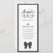 Elegant Black Bow 16th Birthday Program Menu 招待状 (正面)