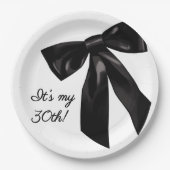 Elegant Black Bow 30th Birthday Paper Plates ペーパープレート (正面)