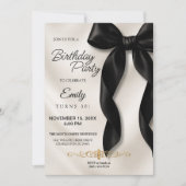 Elegant Black Bow Birthday Invitation 招待状 (正面)