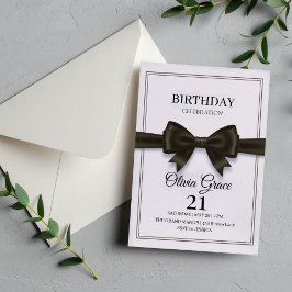 Elegant Black Bow Birthday Invitation 招待状